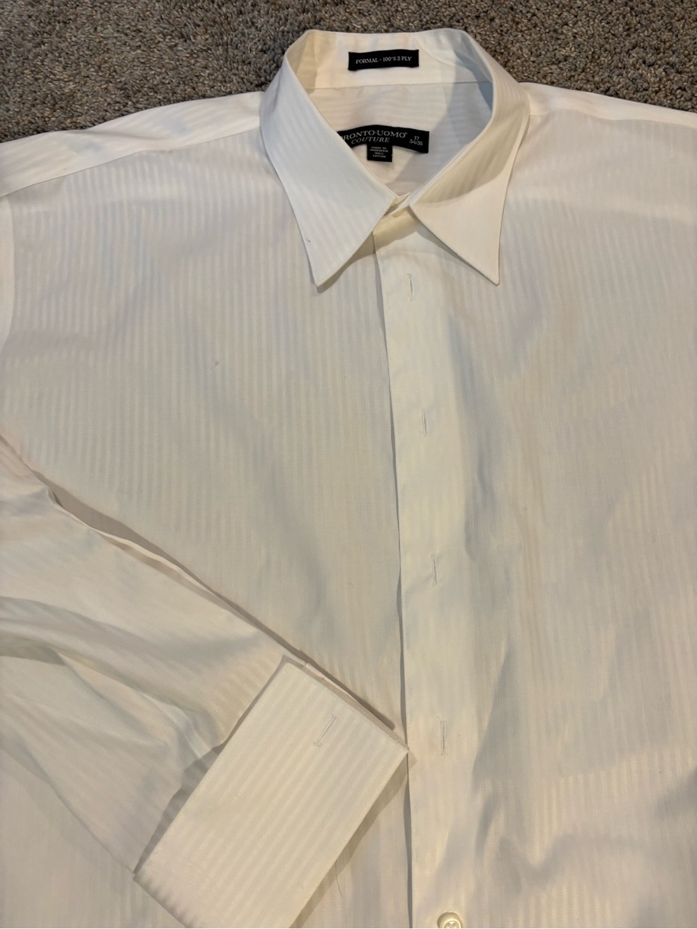 Pronto Uomo Couture White 100s 2-ply Cotton Dress Shirt Classic Fit 17 34/35